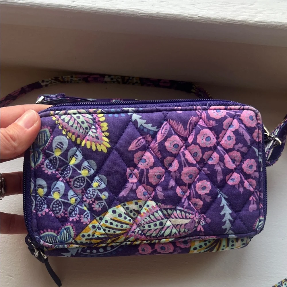 Quilted Purple Patterned Crossbody Wallet - Vera Bradley Style - Picture 5 of 7
